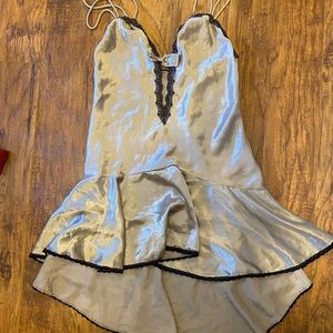 Vintage 90s lace deep v silk slip mini dress Y2K